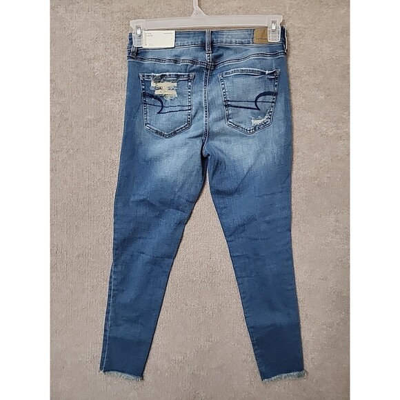 American Eagle Ripped Jegging Jeans Women 6 Short Blue Patched Super Stretch NEW - Picture 7 of 13